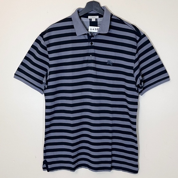 Burberry Stripe Short Sleeve Polo Shirt - Men's Size L - Gray Black - Picture 1 of 12